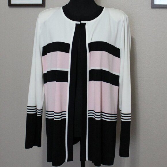 Misook Womens Open Cardigan sweater black white pink Size XL office classic - Picture 1 of 7